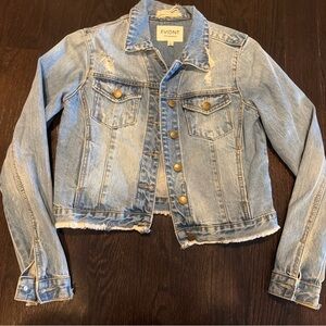 Evidnt Los Angeles Women's Light Blue Denim distressed Jean Jacket cropped Small